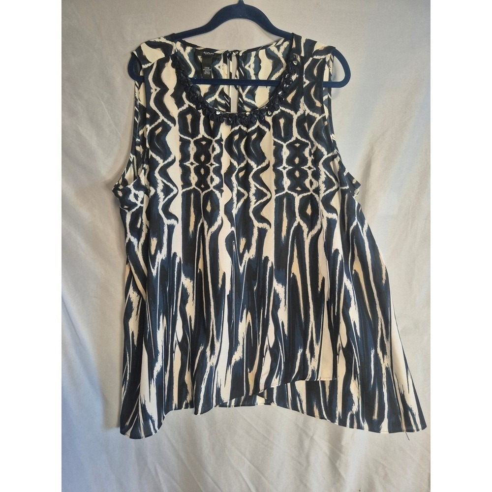 Alfani Woman 24W Sleeveless Beaded Neckline Animal Print Blouse Top